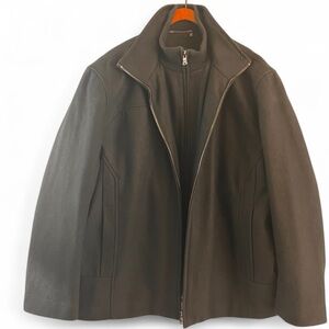 Men’s Calvin Klein Wool Blend Black Winter Coat Double Zipper Front Size Large